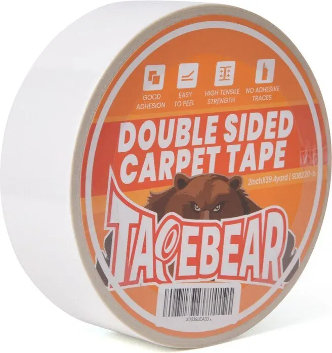 TAPEBEAR Starkes Doppelkantiges Teppichband 2 Zoll X 40 Yards, Teppichband für Teppiche, Holz, Böden, Rückstandsfreies Teppichband, Mehrzweck Haftband, nicht rutschend, weiß