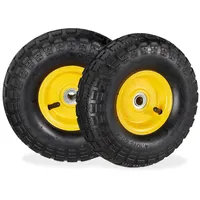 Relaxdays Sackkarrenrad 2er Set, 4.10 3.50-4, luftbereift, Stahlfelge, 136 kg, Schubkarrenrad, Ersatzrad, schwarz/gelb