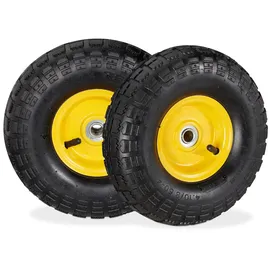 Relaxdays Sackkarrenrad 2er Set, 4.10 3.50-4, luftbereift, Stahlfelge, 136 kg, Schubkarrenrad, Ersatzrad, schwarz/gelb