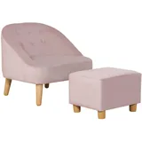 Homcom Kindersessel mit Fußhocker Kindercouch ab 3 Jahren Kindermöbel, Kinderzimmer Samtoptik Rosa 51 x 51 x 50 cm