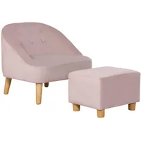 Homcom Kindersessel mit Fußhocker Kindercouch ab 3 Jahren Kindermöbel, Kinderzimmer Samtoptik Rosa 51 x 51 x 50 cm