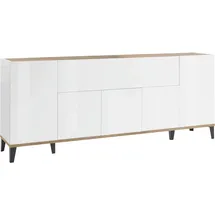 INOSIGN Sideboard INOSIGN "Sunrise", weiß (weißhg, ahorn pereira), B:200cm H:82cm T:40cm, FSC-zertifizierter Holzwerkstoff, Sideboards, Sideboard, Kommode mit 5 Türen und 1 Klapptür, Breite 200 cm