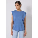 street one studio STREET ONE STUDIO, Damen, Gr. 46, blau (sunset blau), Stoff, 80% Polyester, 20% Viskose, unifarben, normal normal, Rundhals, Volant, Tops Trägertop, Rundhalsausschnitt