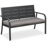 Relaxdays Gartenbank incl Sitzkissen, Holzoptik, HBT: 78 x 118 x 66 cm, 2-Sitzer, stabile Balkonbank, Sitzbank, grau