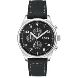 BOSS für Herren. 1513987 Analoguhr mit Lederarmband Ansicht Schwarz (OSFA), Lässig, Riemen