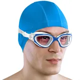 AqtivAqua Schwimmbrille Herren Damen Schwimmbrillen Erwachsene Kinder DX-C (Blau weiß, Klare)