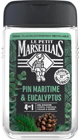Le Petit Marseillais Herren Duschgel Seekiefer Eukalyptus Körper Gesicht Haar Flasche 250ml