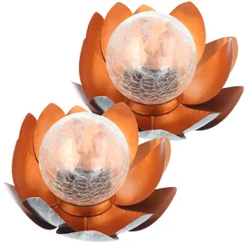 ez solar Dekorative Solar Lotusblüte Metall mit Glaskugel 2x Ersatzakku