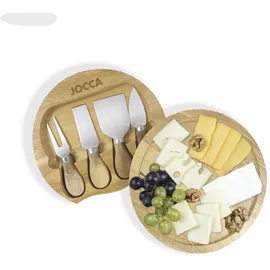 Jocca Käsebrett aus Holz, 20 cm Durchmesser mit 4 Käsemesser Braun