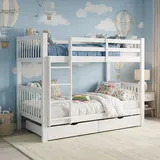 Homestyle4u Etagenbett 90x200 mit 2 Matratzen Hochbett Set Kinder mit Bettkasten Stauraum Weiß Gäste Stockbett Kinderbett - Weiß