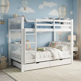 Homestyle4u Etagenbett 90 x 200 cm Kiefer massiv lackiert weiß