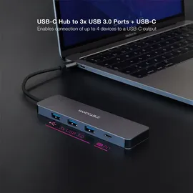 NANOCABLE 10.16.4409 – USB-C-Konverter-Hub zu 3 USB-A 3.0-Buchsenanschlüssen + 1 USB-C-Buchsenanschluss, Aluminium, 10 cm, Grau
