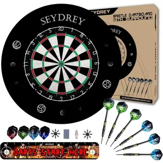 Dartscheibe Kork Steeldart Set 6 Dartpfeile Metallspitze