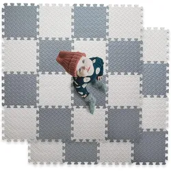 Coonoor Puzzlematte 18Pcs Puzzlematte Baby Kinderspielteppich Spielmatte 30x30x1,2 cm, (18-tlg), Schaumstoffmatte Kinderteppich Bodenschutzmatte für Baby Kinder grau|weiß