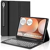 IVEOPPE Tastatur für Samsung Galaxy Tab S10 Ultra 2024, Hülle mit Tastatur Galaxy Tab S10/S9 Ultra, Abnehmbarer QWERTZ 7-Farbige Beleuchtung Keyboard für Samsung S9/S10 Ultra 14.6 Zoll, Schwarz