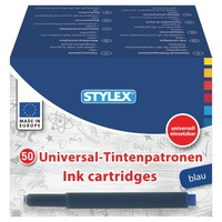 Stylex 23017 - Universal-Tintenpatronen in praktischer Aufbewahrungsbox, königsblau, 50