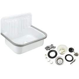 CORNAT Stahl-Ausgussbecken mit Zubehör-Set, 50 cm, 1 Stück, AGBSET50