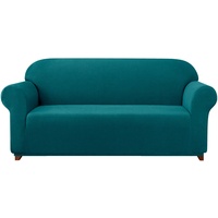 subrtex kariert Sofabezug Sofahusse Sesselbezug Stretchhusse Sofaüberwurf Couchhusse Spannbezug(4 Sitzer,Petrol Blau)