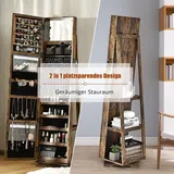 2 In 1 Schmuckschrank & Leiterregal Mit Ganzkoerperspiegel Und Kleinem Schminkspiegel, Schmuck Spiegelschrank Abschliessbar Und Drehbar, Schmuckregal Stehend Braun - Costway