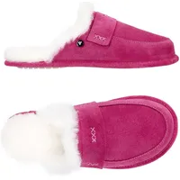 Vanuba Abby Lammfell Pantoletten, Leder Wolle, Bequeme Lammfell-Hausschuhe, Handgemacht - Rosa/Weiss - 40 EU