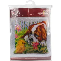 Collection D'Art Hund und Küken Kreuzstichkissen, Baumwolle, Mehrfarbig, 40x40cm
