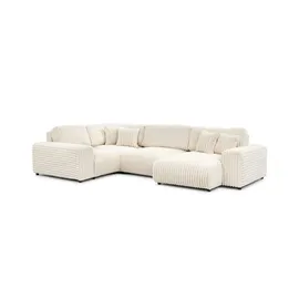 S-Style Wohnlandschaft Plüschcord XXL 3-Sitzer Beige