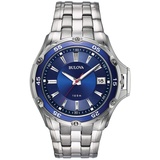 Bulova Herren Quarz Edelstahl Ziffernblatt Blau Kalender Armbanduhr 43MM 98B297