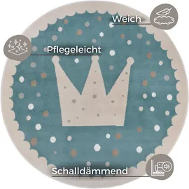 HANSE HOME Adventures Crown", blau (blau,creme), H:8mm Ø:140cm, Polypropylen, Teppiche, Kinderteppich, Spielteppich, fest, Kinderzimmer, Kurzflor, Spielunterlage