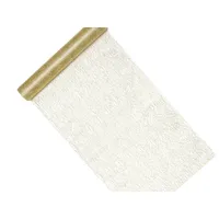 Partydeco Tischläufer Gold in Netzoptik 36cm x 9m Rolle - Metallic glänzender Netzband - goldenes Deko Tischband Schleifenband - Tischdeko Hochzeit Goldene Tischdekoration Weihnachten