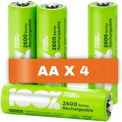 4 x Wiederaufladbare AA 100% PeakPower 2600 Series, Mindestkapazität garantiert 2300 mAh NiMH, AA Wiederaufladbare Batterien