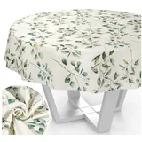 ANRO Tischdecke aus Stoff mit Blumen Pflanzen wasserabweisend Tischtuch Tischwäsche (Einzelstück 1-tlg), mit Acryl Beschichtung beige Rund | Ø 120 cm x 120 cm x 120 cm x 0.31 mm