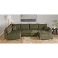Wohnlandschaft HOME AFFAIRE "CHARRE U-Form mit Ottomane, Maße B/T/H: 310/161/81 cm", grün, B:310cm H:81cm T:161cm, 100% Polyester, Sofas, Wohnlandschaft, feine Steppung, lose Rücken- und Zierkissen, auch in Cord und Bouclé