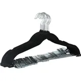 Famanu Set von 10 Kleiderbügeln - Hosenbügel mit Clips und samtiger Oberfläche - Schwarz - Platzsparend - Für empfindliche Kleidung - Langlebiges