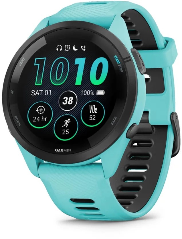 Forerunner 265 GPS-Smartwatch Sportuhr Türkisblau/Schwarz mit Schnellwechsel-Silikon-Armband 22 mm
