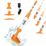 PoolyPoly Poolsauger Kabellos mit Akku, Pool Handsauger Bodensauger, 3 en 1 Poolreiniger mit Teleskopstange, Pool Staubsauger für kleine Pools, Spas, Whirlpools - Laufzeit 90 Minuten, Orange