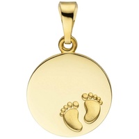 Schmuck Krone Perlenanhänger Gravurplatte Babyfüße 12,3mm Kreis 333 Gelbgold, Gold 333 goldfarben