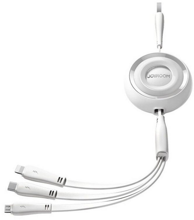 JOYROOM 3in1 ausziehbares Kabel USB-A auf USB-C / iPhone / microUSB 1 m Smartphone-Kabel weiß