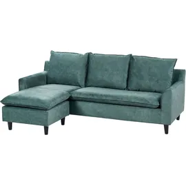 Beliani Ecksofa Blaugrün aus Samtstoff L-Förmig Rechtsseitig Universal Traditionell Wohnzimmer - Blau/Schwarz