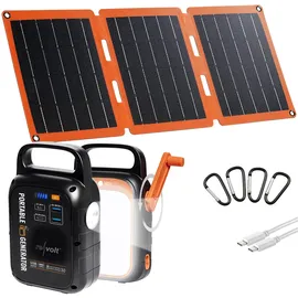 Revolt Kurbeldynamo: Kurbel-Dynamo-Powerstation (22,5 Ah) mit 21-Watt-Solarpanel (Mini USB Solar Powerstation, USB Solar Ladegerät, Kfz Ladekabel)