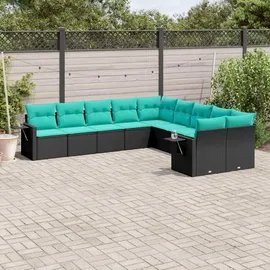 vidaXL Gartensofa-Set mit Kissen, schwarzes Polyrattan