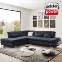 polsterpower Ecksofa - marine - Basismodell - Anstellhocker links Sofa