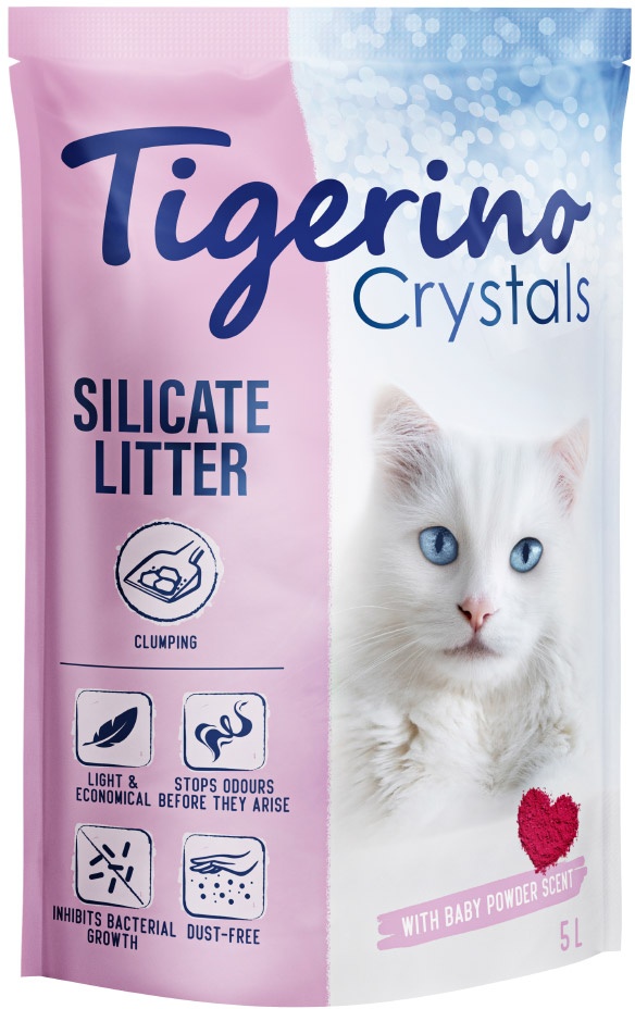 5l Tigerino Crystals Katzenstreu Babypuderduft klumpend