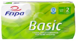 Fripa Toilettenpapier Basic, 2-lagig, recycelt, Weißes Klopapier aus Recyclingpapier, 1 Packung = 8 Rollen à 400 Blatt