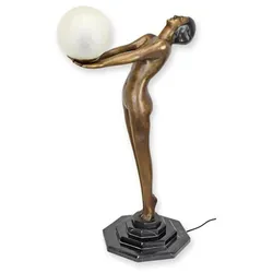 Casa Padrino Luxus Art Deco / Jugendstil Tischleuchte Bronze H 72.5 cm - Olimpia Sportlerin mit Ball