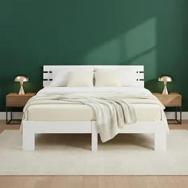 Homestyle4u Holzbett 180 x 200 cm mit Lattenrost Weiss Kiefer Massivholz - Weiß