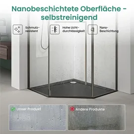 mai & mai Ravenna68K-Plus Fünfeckdusche mit Drehtür 80 x 80 cm 8mm ESG-Sicherheitsglas transparent Duschwanne
