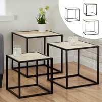Beistelltisch 3er Set Cube Bauhaus Nachttisch Sofatisch Metall Holz Couchtisch