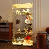 Glasvitrine Standvitrine,4 Lagen Glas Vitrine Vitrinenschrank Led Beleuchtung,Schloss und 2 Türe,Sammlervitrine mit Spiegelrückwand für Sammlers... - Weiß