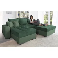 Ecksofa COLLECTION AB "Josy L-Form, Breite 214 cm, mit 3 großen Rückenkissen", grün (grün, dunkelgrün), B:214cm H:84cm T:161cm, 100% Polyester, Sofas, mit Bettfunktion und Bettkasten, Federkern, Topseller