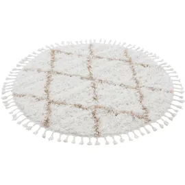 carpetfine Hochflor-Teppich CARPETFINE "Eddy", beige, H:30mm Ø:80cm, Polyester, Teppiche, Fransenteppich, Shaggy Langflor mit Fransen, starke Größenauswahl, Wohnzimmer